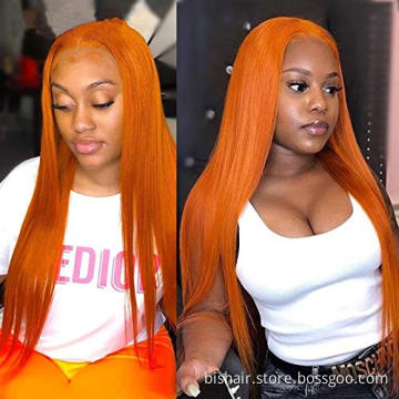Orange ginger silky straight hair transparent front lace wig real human hair 13X1 Brazilian lace front wig 150 density discount